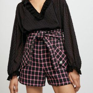 Maje Trite Plaid Shorts Fuchsia S